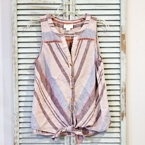 MAEVE ANTHROPOLOGIE TIE FRONT BOHO TANK Women 8 Lt Purple Linen Button Front Top